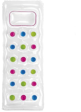 Virsus Materassino Gonfiabile con 18 Fori colorati 894EU, misura 188x71 cm, Cuscino con Oblò, materasso per Piscina, per Feste ed Eventi (Trasparente Dettagli Colorati)