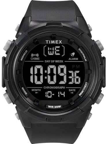 Timex Sport Herren-Armbanduhr, 50 mm, schwarzes Kunstharzarmband