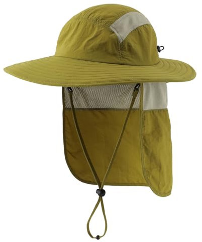 Magracy Herren UPF 50+ Sonnenhut mit Nackenschutz breite Krempe Netzstoff Safari-Hut Wandern Angeln Hut faltbar Damen Limettengrün