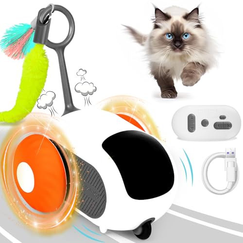 xinrongda Interactive Cat Toy with Remote Control, Turbo Tail 2.0 Smart Car Electric Cat Toy, USB Rechargeable Automatic Dual Mode Moving Toys for Indoor Cats