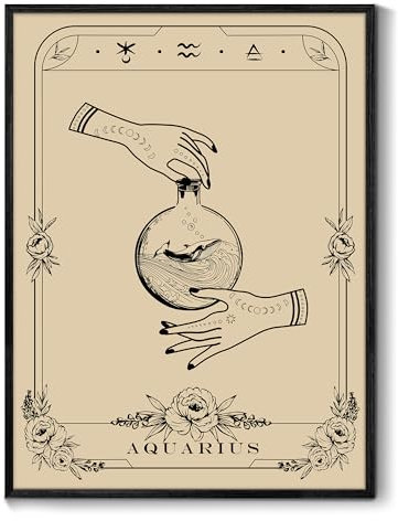 MHARTK66 Konstellation Leinwand Bilder mit Rahmen Schwarz, 40x60 cm Wassermann Tarot Wandbilder Wohnzimmer, Hexe Dunkle Akademie Wandkunst Aesthetic, Gotische Wanddeko Schlafzimmer Desktop Zimmer Flur