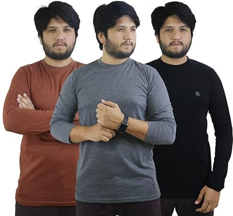 Bahob® 3 Pack Men's Long-Sleeved T-Shirt Round Neck T-Shirts Comfortable Crewneck Neck Tops for Men Soft Cotton S-3XL (MFTS-160-B, 3XL)