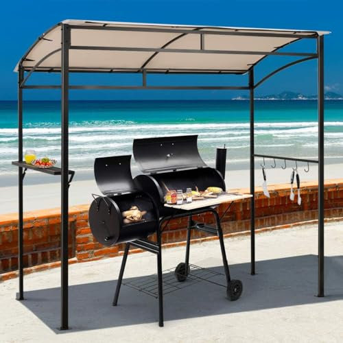 Moccha 2,1 x 1,3 m Grillpavillon, Outdoor-Grillpavillon mit Aufbewahrungsregal, Aufhängehaken, Bieröffnungseinstellung, robuster Metallrahmen, Grillüberdachung, Zelt, Sonnenschutz, Markise für