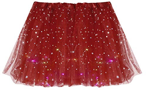 Tütü Damen 3-lagig Tüll Pailletten Stern Minirock Tütü Röcke Tüllrock mit Lichterkette Ballett Tanzröcke Prinzessin Tüll Tutu Röcke Karneval Kostüm Tanzkleid