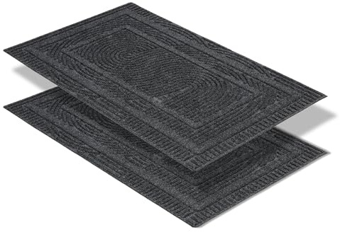 Wetterfeste Fussmatte aussen rutschfest - Grau loop 2er Set 45 x 75 cm | Schmutzfangmatte Outdoor Türmatte für Eingangsbereich Schmutzabweisende Fußmatte strapazierfähig Fußabtreter moderne Designs