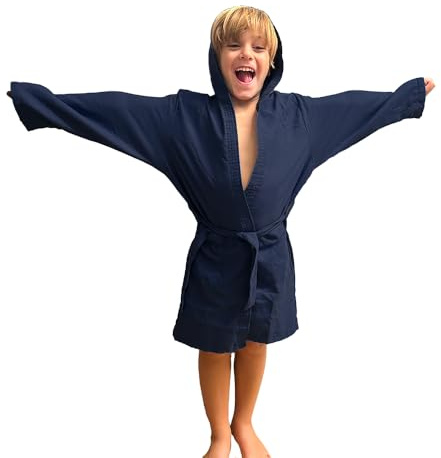 Jenny Sesal Accappatoio in microfibra con cappuccio e cintura per bambino/bambina - ragazzo/ragazza confezione salvaspazio (6/8 anni, Blue Navy)