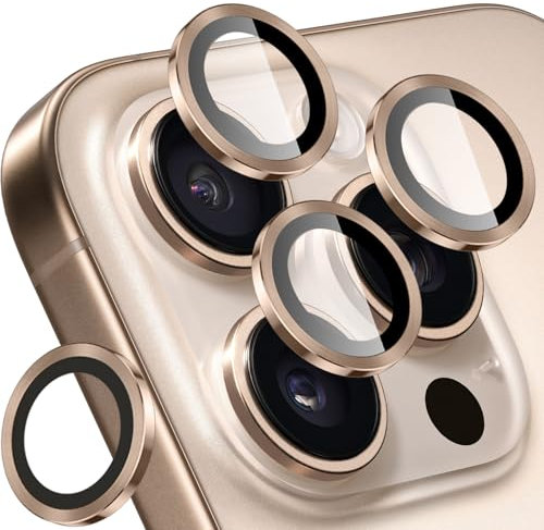 SPARIN 4 Pièces Protection Objectif Caméra pour iPhone 16 Pro et iphone 16 Pro Max, Verre Trempé 9H, Anti Rayures, HD Transparent, Titane Sable