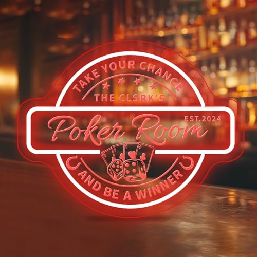 DAKABUKA Panneau mural LED personnalisé acrylique salle de poker panneau néon salle de poker panneau LED salle de poker art mural salle de poker décoration murale cadeaux de poker personnalisés