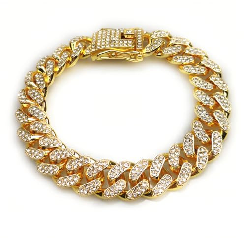 1 Stück Iced Out Kette Herren Cuban Link Chain Miami Kubanische Kette Halskette Armband Gold Silber Kette Bling Diamant Kette Armband Hip Hop Schmuck für Männer Frauen,iced out kette