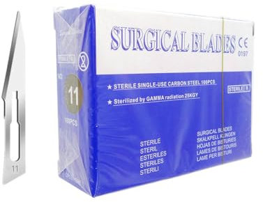 100 pz Sterile n. 11 Lame Medico Chirurgiche Rasoio Monolama per Dentale, Dermaplaning, Dissezione, Podologia, Rimozione Acne,Intagliare e Realizzare Artigianalmente