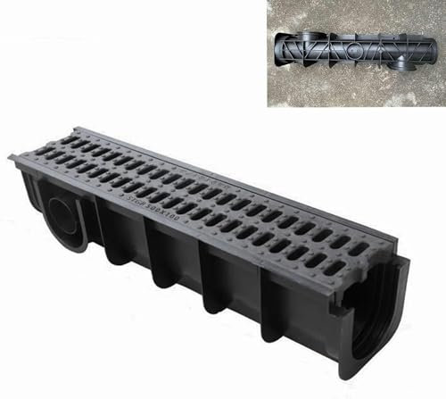 Canaleta Desague con Rejilla Canal de Drenaje de Plástico de Polímero Estrecho con Rejilla, Sistema de Drenaje de Zanja de Alta Resistencia para Patio, Filtro de Drenaje Antideslizante para Exteriores