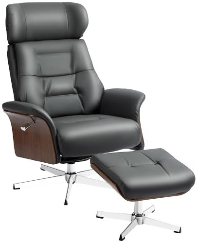 HOMCOM Relaxsessel mit Hocker, Fernsehsessel mit Liegefunktion, verstellbare Kopfstütze, Drehbar TV-Sessel bis 150 kg, für Wohnzimmer, Schlafzimmer, Kunstleder, Dunkelgrau