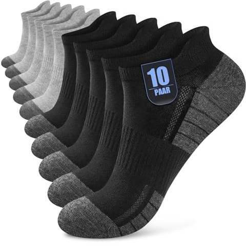 Effeet 10 Paires Chaussettes Basses Homme Femme, Socquettes Coton Courtes Respirantes Antidérapantes, Sport Running Unisexe Noir Gris 35-38
