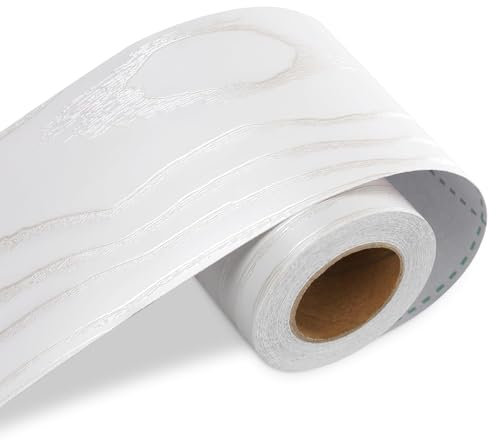 LaCheery 7.6cm x 500cm Bordi per Carta da Parati Bianco Legno Bianco Carta Adesiva per Mobili Legno Moderna Impermeabile Bordo adesivo Perfetto per Mobili Specchi Cornici Tavoli Superfici Sedie Armadi