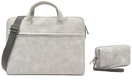 XAGMODSHN Housse pour ordinateur portable de 13 à 15 pouces, sac de protection pour ordinateur portable, sac à main avec bandoulière pour homme et femme, gris clair, 15 Inches