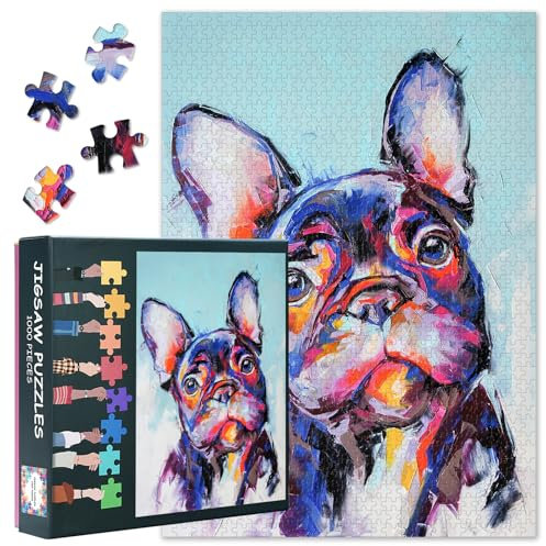 1000-Piece Abstract French Bulldog Oil Painting Jigsaw Puzzle for Adults - Premium Matte Finish, Challenging Art Therapy, Wall Decor Gift for Dog Lovers (19.69x27.56 in)