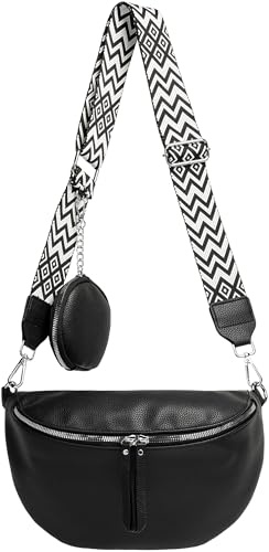 Caspar TS1076 stylische große XL Damen Crossbody Bag Bauchtasche, Farbe:schwarz