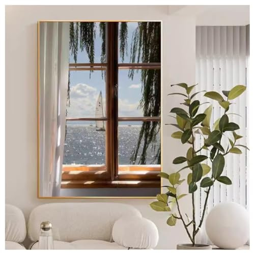 Arte Murale Decorativa 3D, Sculture Murali Appese Con Luce A Led, Murale Illuminato Di Finte Finestre Apribili, Decorazioni Murali Con Vista Sulla Finestra, Pittura Con Lampada(Multi-colored-C,50x70cm