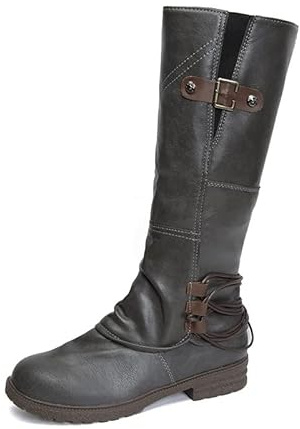 Generisch Stivali da equitazione da donna in pelle, da cowboy, con tacco, da donna, sopra il ginocchio, da cowboy, per autunno e inverno, da lavoro, grigio., 40 EU