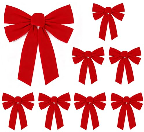 8 stk 35cm x 27cm Rote Schleifen Weihnachtsbaum, Geschenkschleife Groß, Rote Große Weihnachtsschleifen Dekoration Keine Montage Schleife für Geschenkverpackungen Weihnachtskranz Veranda Kamin Treppe