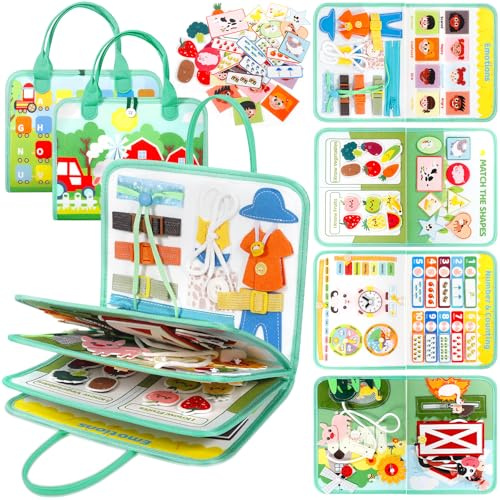 TEBOKHAD Montessori Busy Board, Montessori Spielzeug Ab 1 Jahr, Bauernhof Quiet Busy Book, Kinder Sensorik Lernspielzeug, Kinder Geschenke Für Jungs Mädchen, Adventskalender Füllung (English)