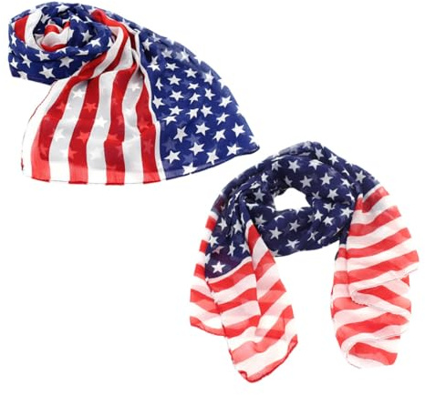 TOVINANNA 2pièces Foulard Américain pour Femme Mousseline Châle Long Fin Drapeau Américain Protection Solaire Polyvalent