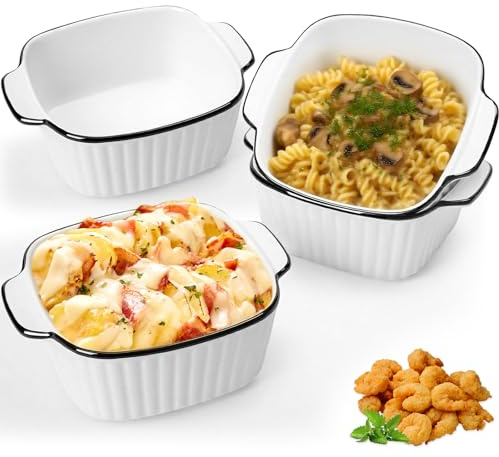 4Pcs Square Ceramic Baking Dish with Handles Set, Air Fryer Oven Microwave Safe Stackable Baking Dishes for Cooking & Roasting, Dishwasher Safe Small Kitchen Cookware for Individual Pie & Lasagne