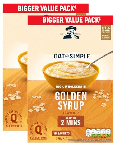 Oat So Simple 16pk 576g x Pack of 2 - Golden Syrup - Delicious, Creamy Porridge - Ready in Just 2 Mins - 100% Wholegrain - Helps Lower Cholesterol