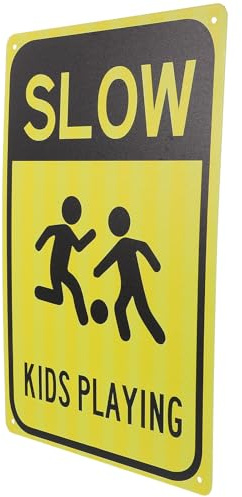 Veemoon Panneau Métallique D’avertissement « Attention Garçon et Filles Qui Jouent » Signalisation Routière de Sécurité Panneau de Rue Robuste en Fer pour Ralentir la Circulation les