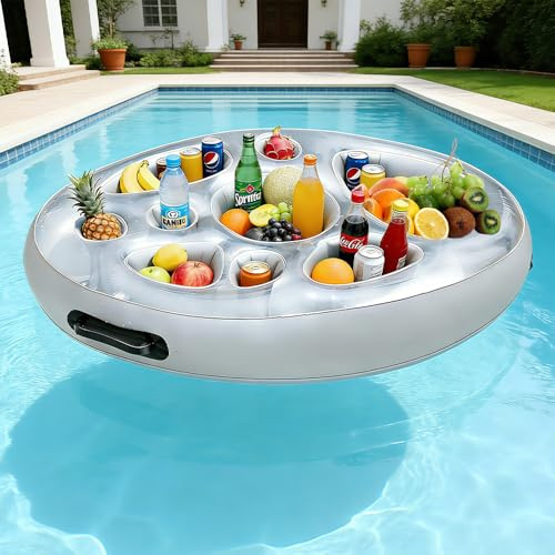 DAJASD Aufblasbarer Getränkehalter, 8 Löcher Große Kapazität Floating Coasters Getränkehalter, 2 in 1 Schwimmendes Tablett, Poolbar Für Sommer Schwimmbad Party Pool Wasser-Spaß Strand Mottoparty