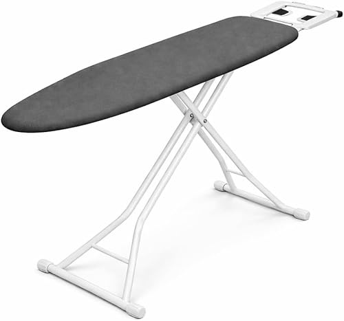 TREATY Adjustable Ironing Board Foldable Compact Design with Anti-Slip Feet, Sturdy Steel Frame, Secure Lock System, Multi Height Settings, Space Saving Slim Storage 110x30cm (Dark Grey)