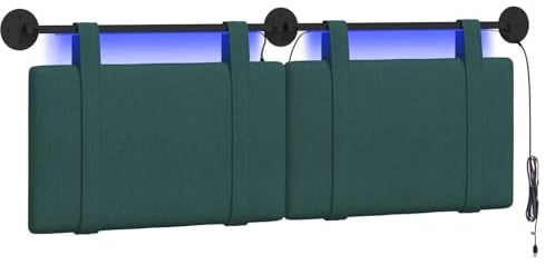 vidaXL Hängendes Kopfteil Mit LED Licht Dunkelgrün Stoff, Stylische Schlafzimmer-Deko, modernes Wandkopfteil, luxuriöser Stoffakzent, gemütliche Schlaf-Oase