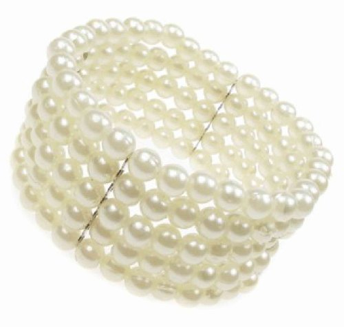 Joannes Accessories 5-reihiges Stretch-Kunstperlenarmband, Weiß, 3 cm breit, Versteckter Sicherheitsverschluss