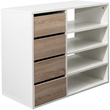 Symbiosis 4085 a2134 a00 Messerblock mit 4 Nischen/4 Schubladen Holz Weiß/Eiche/Natural 89,5 x 73,2 x 39,6 cm