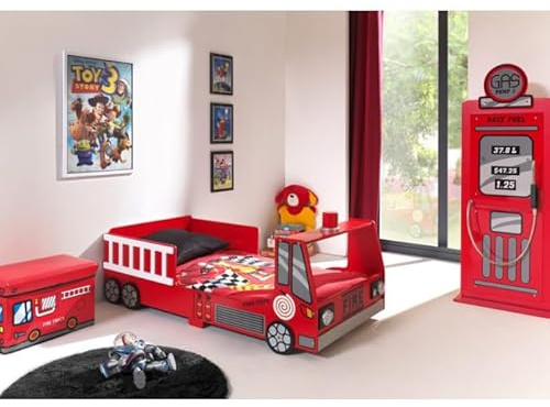 Paris Prix Pack - Lit Enfant Pompier & Armoire 1 Porte Pompe à Essence Rouge