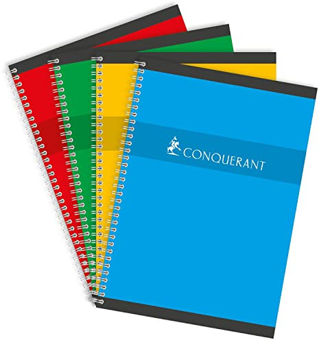 CONQUÉRANT Lot de 5 Cahiers spiralé A4 Seyés 180 Pages 70g Coloris Aléatoire