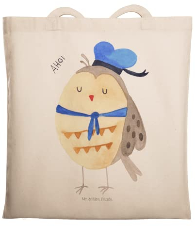 Mr. & Mrs. Panda Tragetasche Eule Matrose - Geschenk, Schultertasche, Freundin, Beutel, Eule Spruch, Kapitän, Strandtasche, Seefahrer, Shopper,
