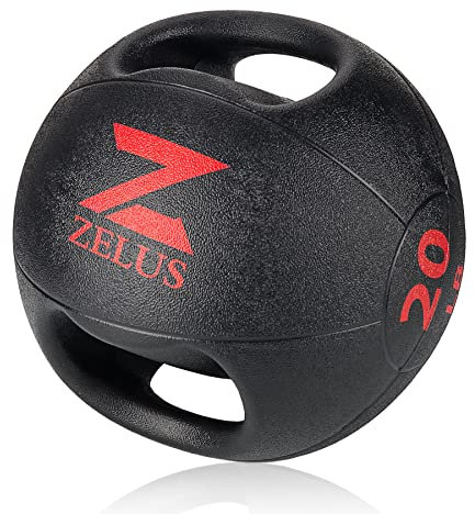 ZELUS Medizinball mit doppeltem Griff, strapazierfähigem Gummi und strukturiertem Griff für Kraftgleichgewichtstraining, Gewichtgrößen 6 8 10 12 14 16 9 kg erhältlich, schwarz, 20-Pound