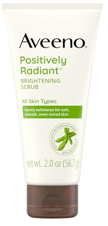 Aveeno Positively Radiant Skin Brightening Peelinging Face Scrub with Moisture-Rich Soy Extract, Jojoba & Castor Oils, Soap-Free, Hypoallergen & Non-Comedogenic Face Cleanser, Travel Size 2 oz