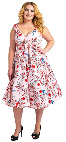 Miss Lavish London Robes pour Femme - Style rétro Rockabilly - Style rétro années 40 et 50 - Robe de Demoiselle d'honneur, Oiseau Rose, 52