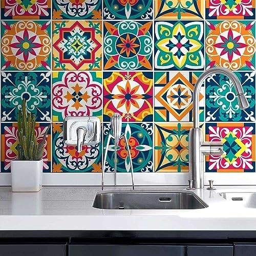 RE-COVERTILES - Adesivi per Piastrelle Bagno e Cucina 10 Pz 20x20 cm - PS00187 Decorazione murale in PVC impermeabile mattonelle mosaico stile cementine Azulejos