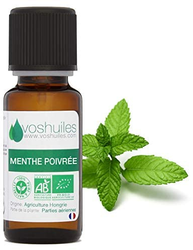 Voshuiles - Huile Essentielle Menthe Poivrée Bio 5ml - Parfum Frais - Nombreuses Vertus et Applications - Huiles Essentielles de Qualité - 100% Pure et Naturelle - HEBBD et Certifiée ECOCERT