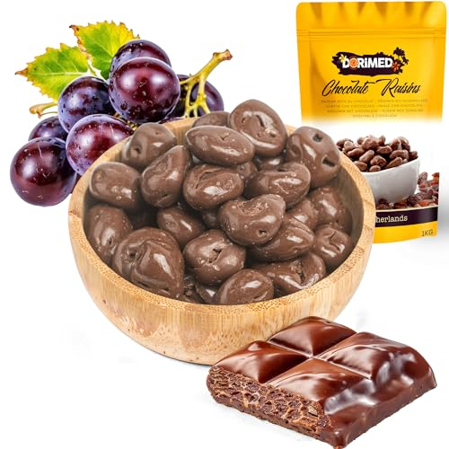 Uvas Pasas con Chocolate con Leche 1kg | Pasas Deshidratadas con Chocolate y Leche | Bombones Dulces de Pasas | Aperitivo o Postre para Picotear | Snack Uvas Desecadas | Dorimed