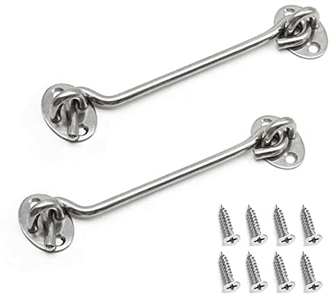 BuxiuGK 2 Pezzi Gancio in Acciaio Inox 6 Pollici/150mm,Gancio per Finestra con 8 Viti di Montaggio per Porta Fienile, Armadio, Finestra,Argento