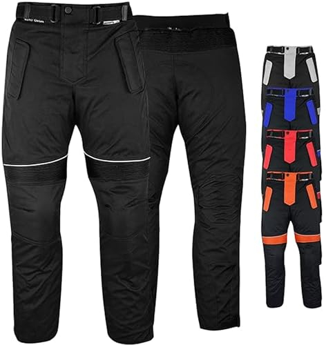 Motorradhose Herren mit 2CE Protektoren - Winddicht Biker Quad textil Hosen - Wash- & Abnehmbar Thermo-Futter, Kombi-Reißverschluss, Elastischer Bund - aus 4 Schichten & 2 Zipper Taschen Schwarz - 48