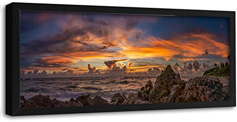 Feeby Poster mit schwarzem Rahmen Landschaft moderne Wanddeko Meer Orange 100x40 cm