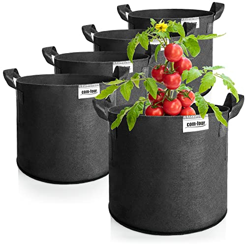 com-four® 5x30 L Saco para Plantas para Patatas - Tarrinas para Tomates con Asas - Bolsa para Plantas - Macetero para Tomates - Saco fitosanitario (30 L - 5 Piezas)