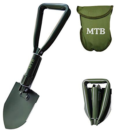 Military Folding Shovel Camping Shovel,High Carbon Steel Entrenching Tool w/Wood Saw Edge and Tactical Carry Case, 18.3 Inch, Green