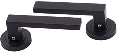 Golden Grace Delta Door Handles on Round Rose in Matte Black Finish, Complete with Fixing Screws - 1 Pair