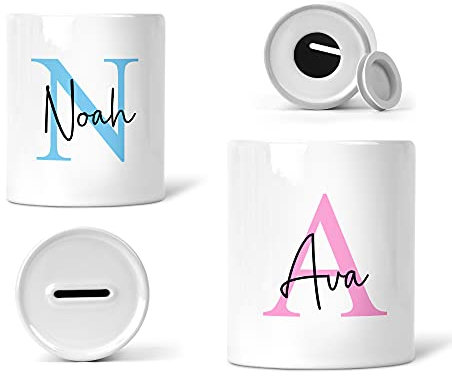 Personalised Name Initial Money Box Ceramic Piggy Bank for Kids Nursery Décor